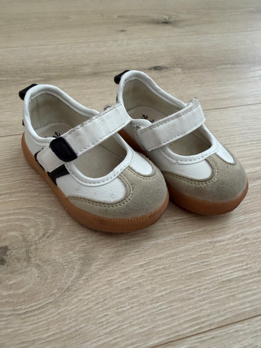 Kids White and Tan Mary Jane Sneakers